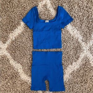 No Boundaries Royal Blue Ribbed Crop Top & Biker Shorts Set. Brand new!